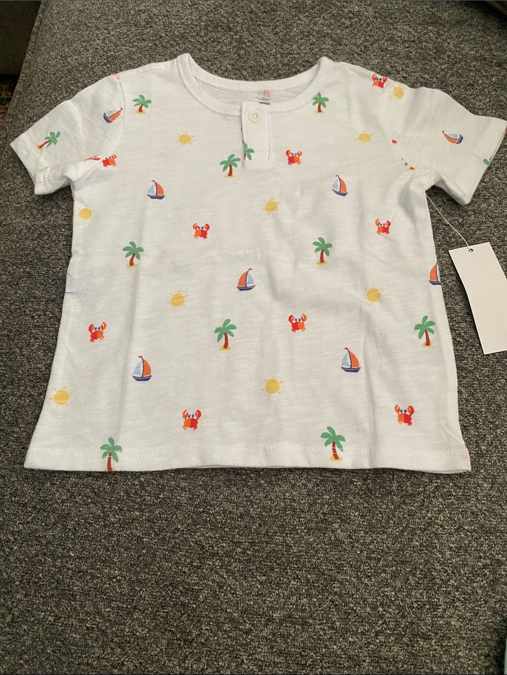 Toddler White Short-Sleeve Beach Print Tee